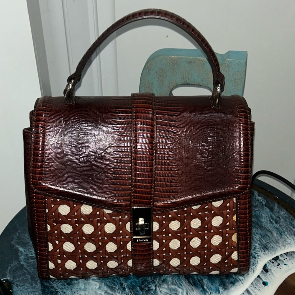 Brahmin Rene Satchel in Cognac Millbrook leather